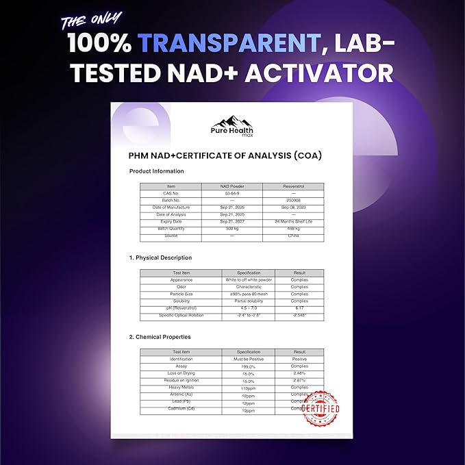PHM NAD Resveratrol Supplement - 10,000mg Extra Strength | NAD+ Liposomal Supplements for Men and Women | NMN & NMNH Alternative | 90 Capsules, 1.5 Months Supply