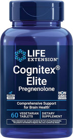 Life Extension Cognitex® Elite Pregnenolone, sage, Blueberry, ashwagandha, phosphatidylserine, Advanced Formula, Attention, Focus, Memory, Gluten-Free, Non-GMO, Vegetarian, 60 Tablets