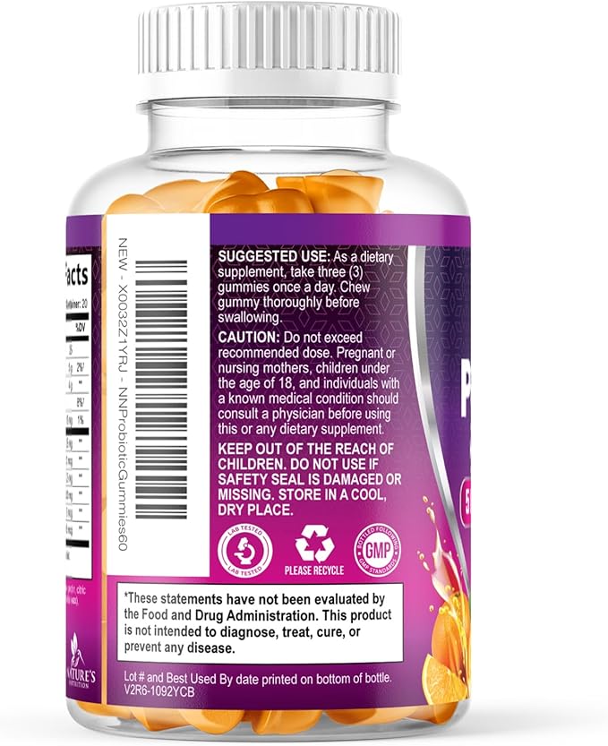 Probiotics for Digestive Health Gummies - 6 Unique Strains for Daily Immune Support & Gut Health, Supports Constipation, Gas & Bloating - Best Probiotic Supplement Gummy for Women & Men - 60 Gummies