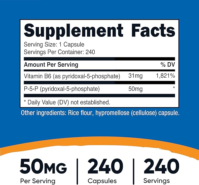 Nutricost P5P Vitamin B6 Supplement 50mg, 240 Capsules (Pyridoxal-5-Phosphate) - Vegetarian Friendly, Non-GMO, Gluten Free (Pack of 2)