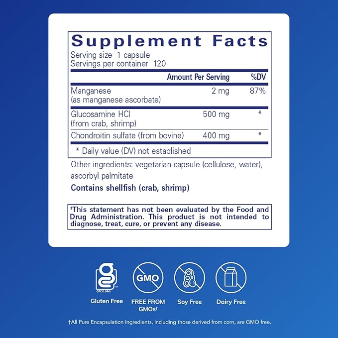 Pure Encapsulations Glucosamine Chondroitin with Manganese | Supplement for Joint Support, Comfort, Mobility, Cartilage Integrity and Health, and Connective Tissue* | 120 Capsules
