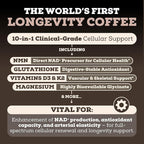 Black Forest Longevity Mix Liquid NAD+ Alternative Mocha Coffee 10-in-1 with NMN 250mg, Glutathione 250mg, TMG, Magnesium Glycinate, Vitamins D3 K2 C B12, High Polyphenol Cocoa, 30 Servings