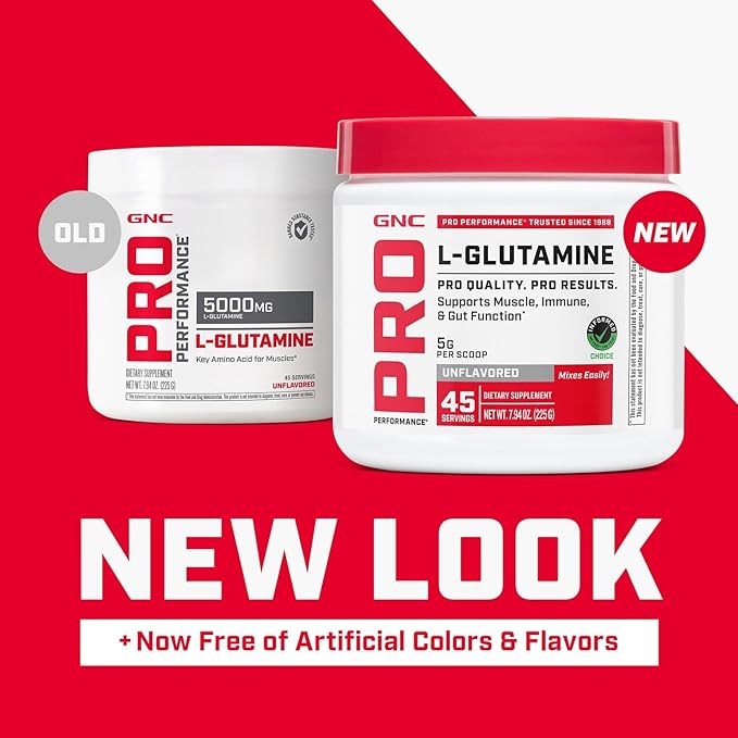 GNC Pro Performance L-Glutamine 5000mg, Amino Acid Supplement Powder, Supports Muscle Recovery & Function, Fuels Immune System, Unflavored, 45 Servings