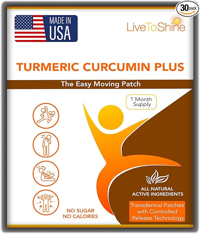 Live To Shine Turmeric Curcumin Topical Patches with Ginger, Boswellia & Holy Basil – Easy Plant-Based Alternative to Pills – 30-Day Supply – Vegan, Clean, USA Made