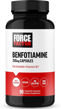 Force Factor Benfotiamine Plus Thiamine Supplement, Fat Soluble Vitamin B1 for High Absorption, Non-GMO, Vegan, 90 Vegetable Capsules