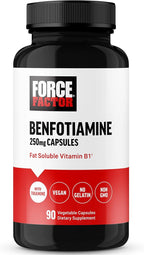 Force Factor Benfotiamine Plus Thiamine Supplement, Fat Soluble Vitamin B1 for High Absorption, Non-GMO, Vegan, 90 Vegetable Capsules
