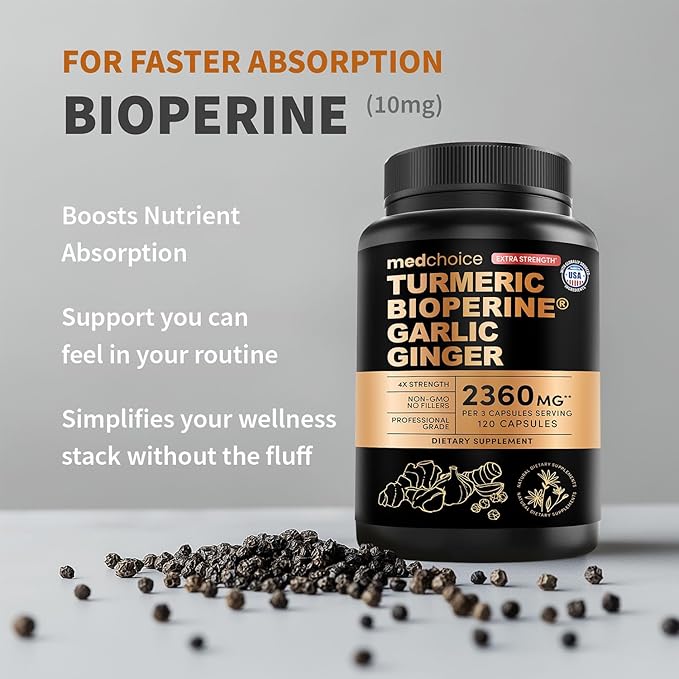 Extra Strength Turmeric Capsules - High-Absorption 2360 mg Curcumin Supplements, Non-GMO Blend for Digestive Comfort & Daily Support - Organic Turmeric Supplement with Black Pepper (240ct, Pack of 2)