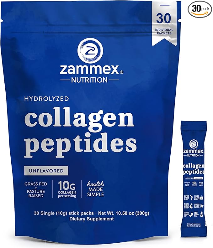 Premium Collagen Peptides Powder, 30 Sticks Travel Packets(Type I, III), Unflavored Collagen Protein Powder to Go, Hydrolyzed Collagen Peptides for Skin Hair Nail Joint, 10g per Serving, Paleo & Keto