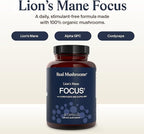 Real Mushrooms Lion’s Mane Focus Capsules (90 Count) – Organic Lions Mane Fruiting Body Extracts with 200mg Alpha GPC Choline for Mental Clarity & Daily Cognitive Function