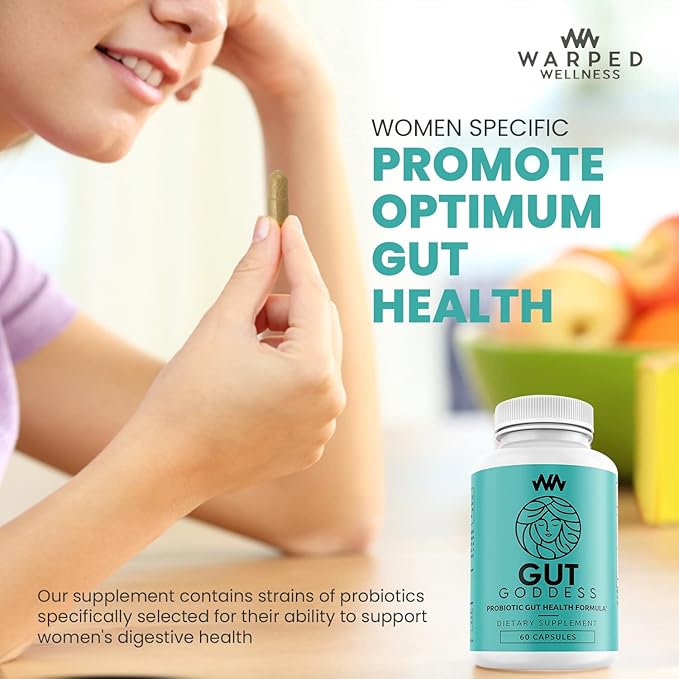 Warped Wellness Womens Gut Health Support Supplement | Female Probiotic Digestive Enzyme Vitamin | Papain Enzyme for Digestion Support | Gut Goddess