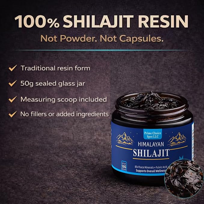 Himalayan Shilajit Resin 50g | Pure Gold Grade Mumiyo from Gilgit-Baltistan | Raw Mineral Pitch with Fulvic & Humic Acid | 85+ Trace Minerals