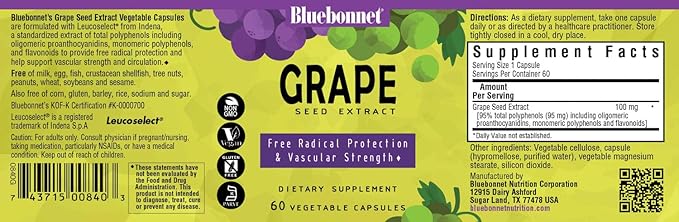 BlueBonnet Super Fruit Grape Seed Extract Supplement, 60 Count, White (743715008403)