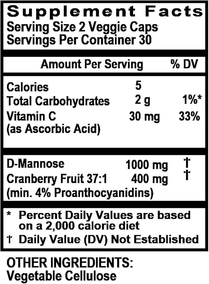 Holly Hill Health Foods Cranberry + D-Mannose, 60 Vegetable Capsules