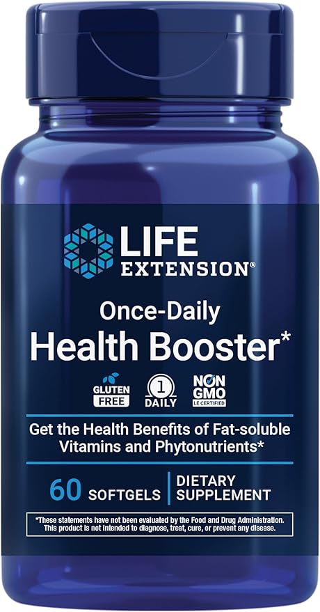 Life Extension Once-Daily Health Booster - Vitamins & Nutrients Supplement for Whole-Body Health - Vitamin K Complex, Vitamin E, Saffron, Lutein and More - Non-GMO, Gluten-Free - 60 Softgels