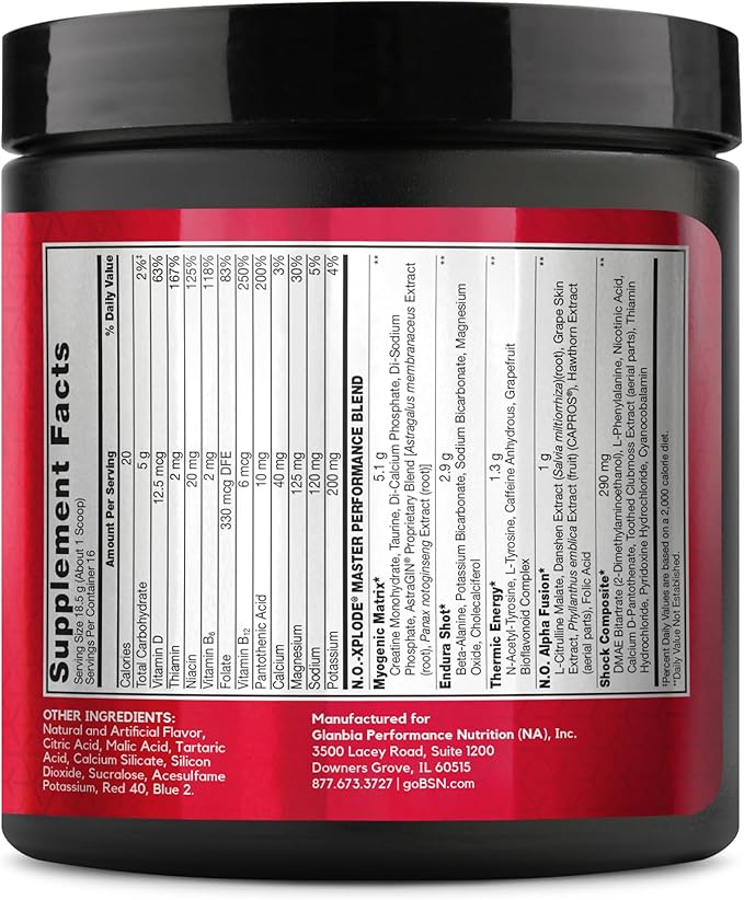 BSN N.O.-XPLODE Pre Workout Powder, Energy Supplement for Men and Women with Creatine and Beta-Alanine, Grape, 16 Servings, 0.65 Pound (Packaging May Vary)