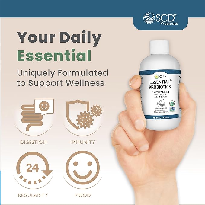 SCD Probiotics SCD Essential Probiotics for Women, Men, Kids and Toddlers, Travel Probiotic for Digestion and Immunity, Gut Health Liquid Probiotic Supplement, Trial Size – 3 fl oz