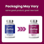 Prenatal Choline Supplements 550mg | 120 Capsules | Supports Baby’s Brain Development & Cognitive Function During Pregnancy & Nursing | Ultra Pure Natal VitaCholine, Vegan Choline Bitartrate for Women