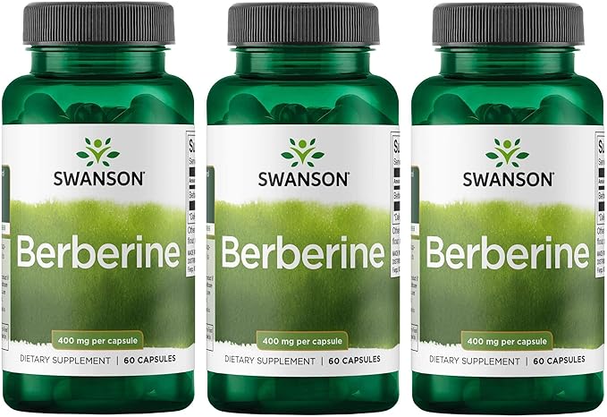 Swanson Berberine HCl Cardiovascular and Metabolic Health Supplement for Health-Conscious Adults - Non-GMO, Vegan, Gluten-Free (60 Vegan Capsules, 400 mg Each, 3 Pack)