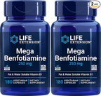 Life Extension Mega Benfotiamine 250 mg 180 Capsules (Pack of 2), Vegetarian Vitamin B Supplement with Thiamine