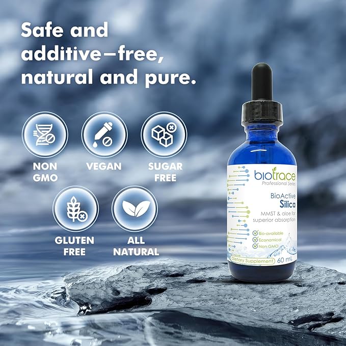 Biotrace BioActive Silica Drops | Liquid Mineral Concentrate for Healthy Hair, Skin, Nails and Collagen Production | Helps Manage Calcium, Joint and Bone Function | 2.02 Fl Oz