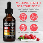 Organic Vitamin B Complex Drops for Men & Women | Vitamin B12 Methylcobalamin, B6, B1, B9 for Metabolic Health Support | Immune Support, Non-GMO, Gluten Free - 2 Month Supply 60ML