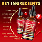 Cayenne Pepper Liquid Drops, 2pcs Cayenne Pepper Extract Drops Supplement Liquid with Hawthorn Berry, Ceylon Cinnamon and 5 More Herbals - Immune Support, Circulation & Overall Wellness