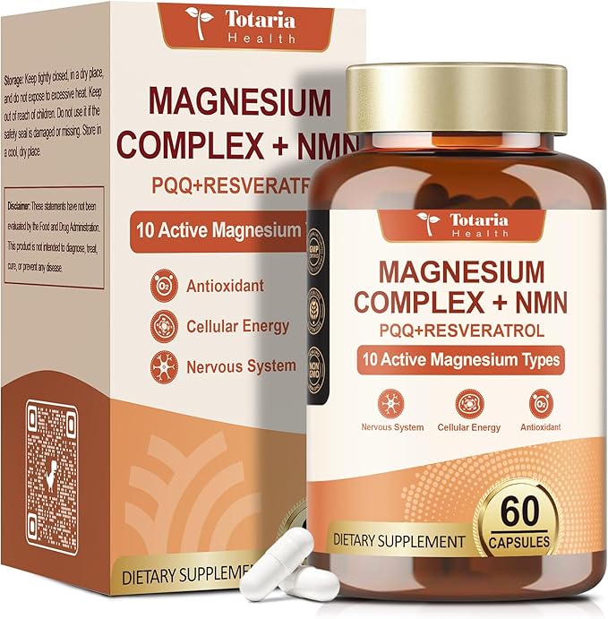Totaria Magnesium Complex for Woman with NMN Supplement 500mg, Boost NAD Levels, Cellular Energy & Anti-Aging, 14-in-1 NMN Trans-Resveratrol Complex with PQQ, Non-GMO, 30 Days Supply
