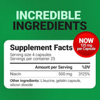 Dr. Berg Highly-Potent Niacin 500 mg – Now Only 125 mg per Capsule for Niacin Flush Tolerance Building – Gradually Increase to 500mg a Day – Vitamin B3 for Heart, Brain & Energy Support – 100 Capsules