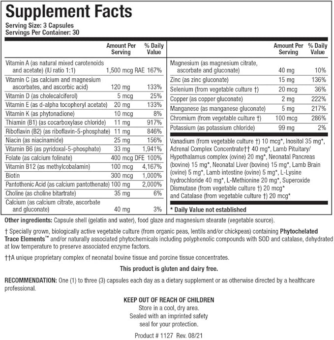 BIOTICS RESEARCH Bio Glycozyme Forte Multivitamin for Glycolytic Support, Vanadium, Zinc, Chromium, Manganese, Inositol, Catalase, Healthy Metabolism and Homocysteine 90 Capsules