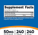 Nutricost Zinc Picolinate 50mg, 240 Vegetarian Capsules (3 Bottles) - Gluten Free and Non-GMO