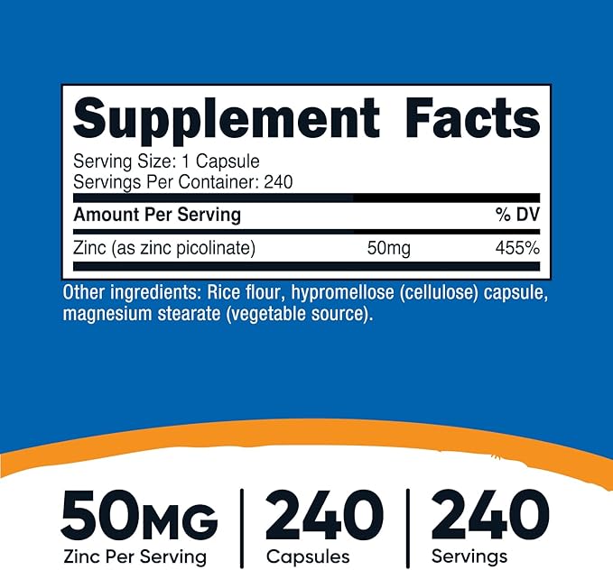 Nutricost Zinc Picolinate 50mg, 240 Vegetarian Capsules - Gluten Free and Non-GMO (240 Caps) (Pack of 2)