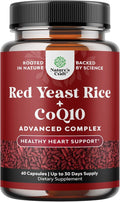 Red Yeast Rice with CoQ10 Supplement - Advanced Healthy Heart & Healthy Cholesterol Levels Formula for Men & Women - Red Yeast Rice Capsules with 1200mg per Serving and CoQ10-60 Count