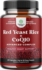 Red Yeast Rice with CoQ10 Supplement - Advanced Healthy Heart & Healthy Cholesterol Levels Formula for Men & Women - Red Yeast Rice Capsules with 1200mg per Serving and CoQ10-60 Count