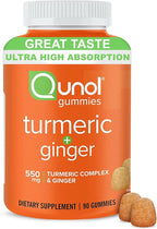 Qunol Turmeric and Ginger Gummies - Joint Support Supplement with Ultra High Absorption, 90 Count Vegan and Gluten Free Gummies
