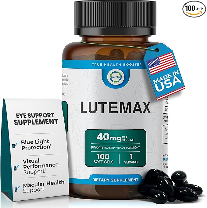 Lutemax 40 mg 100 days supply Eye Supplement - Supports Macular Health, Vision Clarity, Heart Health, Protects Eyes from Blue Light & Photons, Antioxidant Protection, GMP Certified 60 Softgel.