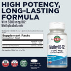 KAL Vitamin B12 Methylcobalamin 5000mcg, Healthy Energy, Metabolism, Nerve & Red Blood Cell Support,* Fast Dissolve ActivMelts, Optimal Absorption, Natural Raspberry Flavor, 90 Servings, 90 Micro Tabs