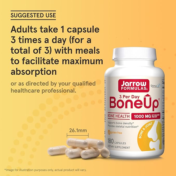 Jarrow Formulas BoneUp Three Per Day for Bone Density and Skeletal Nutrition, Includes Vitamin D3, K2 (as MK-7) and Calcium, 180 Capsules, 60 Day Supply, (Pack of 2)