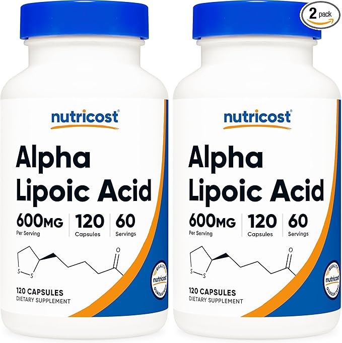 Nutricost Alpha Lipoic Acid 600mg Per Serving 120 Capsules, 60 Servings - Plant Based Caps, Non-GMO (Pack of 2)