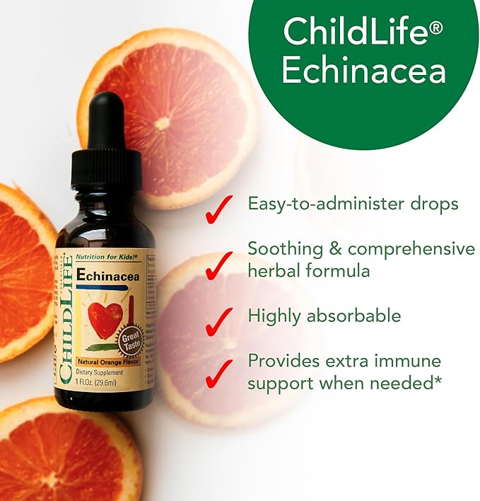 CHILDLIFE ESSENTIALS Echinacea for Kids - Kids Echinacea Drops, Liquid Tincture, Alcohol Free Supplement for Babies, Toddlers, Children - Natural Orange, 1 Fl Oz (Pack of 1)