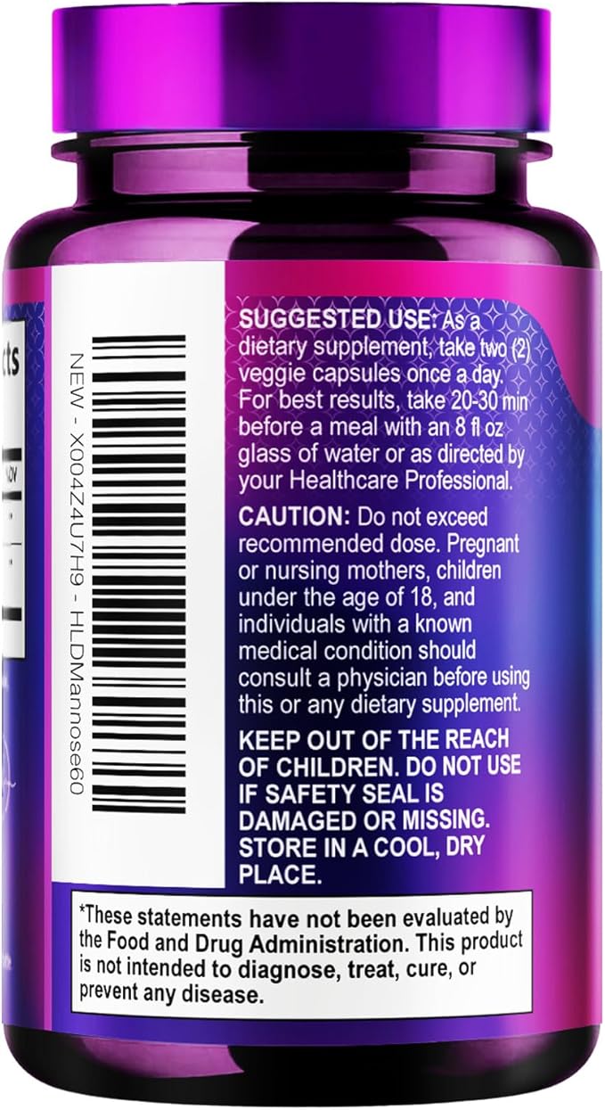 Organic D Mannose 1300mg per Serving Supplements - Extra Strength D-Mannose Capsules with Cranberry - for Natural Gentle Cleansing & Urinary Tract Health Support - Bottled in USA - 60 Capsules