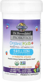 Garden of Life Dr. Formulated Probiotics Organic Kids+ plus Vitamin C & D - Berry Cherry - Gluten, Dairy & Soy Free Immune & Digestive Health Supplement, No Added Sugar, 30 Chewables (Shelf Stable)