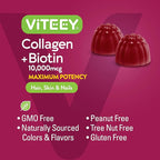Viteey Collagen Gummies with Biotin Gummies for Hair Skin and Nails Vitamins - Biotin and Collagen Supplements for Women & Men - Gluten-Free – 60 Count
