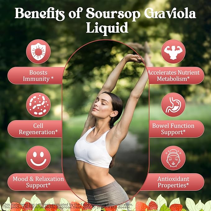7-in-1 Soursop Bitters Liquid, Soursop Oil with Sea Moss & Turmeric & Vitamin for Immune & Digestive & Cell Support, Sugar-Free | Non-GMO | Vegan (2 Fl oz) Strawberry