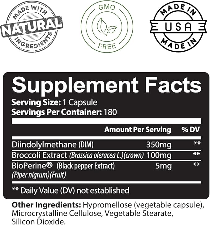 Kaya Naturals DIM Ultra | Supplement for Women and Men | Vegetable Capsules with Broccoli Extract & BioPerine | Herbal Supplement for Hormonal Support, Acne, Menopause, and Prostate – 180 Count
