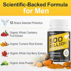 Probiotics for Men, 500 Billion CFUs & 12 Strains Mens Probiotic with Turmeric Cranberry, Goji, Gut Health for Men, for Digestive Health, Gut, Bloating & Gas, Immune, Energy Support, 30-Day Supply