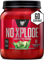 BSN N.O.-XPLODE Pre Workout Powder, Energy Supplement for Men and Women with Creatine and Beta-Alanine, Green Apple, 60 Servings, 2.45 Pound (Packaging May Vary)
