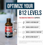 BioActive Vitamin B12 5000 mcg | 3 BioActive Forms Plus Methylfolate Cofactor - Methylcobalamin, Adenosyl & Hydroxy | Sublingual Liquid Drops, Berry Flavor, Organic, Non-GMO, Vegan (1 oz)