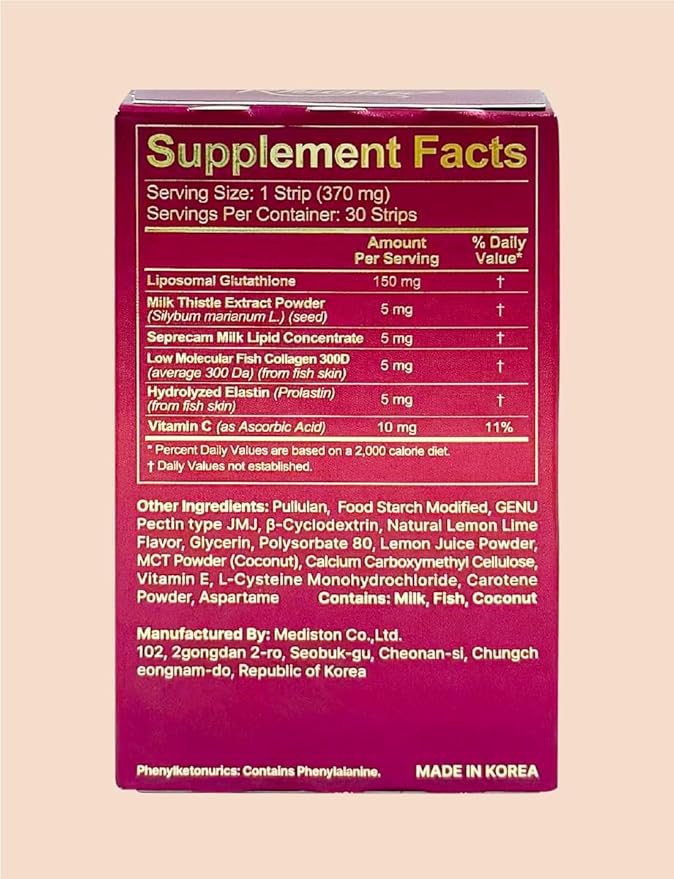 (370mg X 30) Liposomal Pure Glutathione Purple Film Strips/Glutathione 150 mg Supplement, 90% Purity