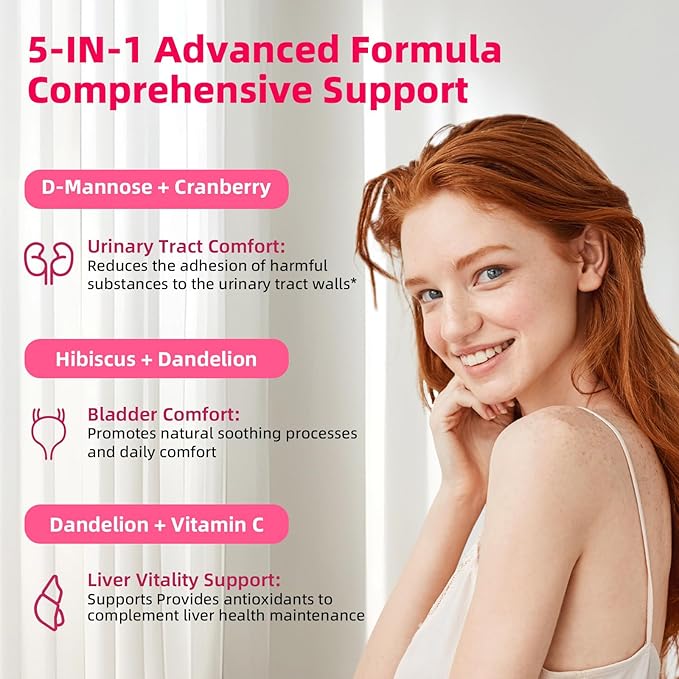 D-Mannose Gummies 2000mg with Cranberry 500mg & Hibiscus - D Mannose Chewable Supplements for Women - Liver, Bladder Flush & Urinary Tract Cleanse Health Supplement - 120 Count