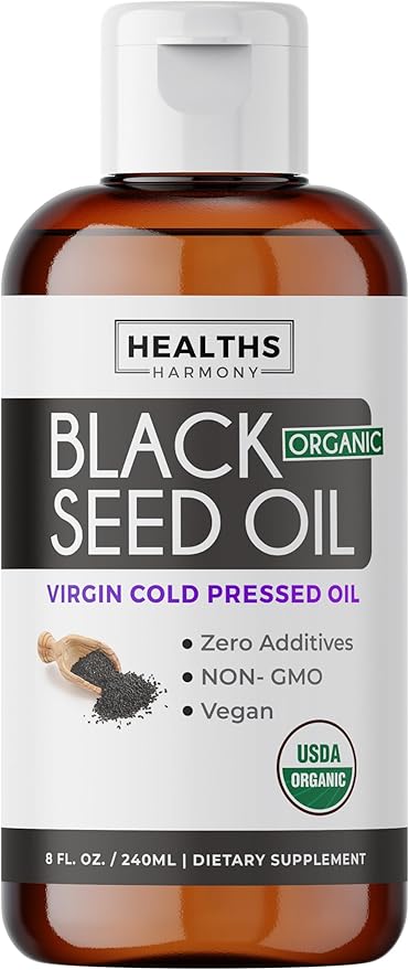 USDA Organic Black Cumin Seed Oil Liquid (8 fl oz) Premium Cold-Pressed Nigella Sativa Producing Pure - Antioxidant Supplement - Vegan, Gluten-Free, & Non-GMO (No Pills or Capsules)